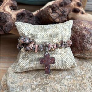Handcrafted Gemstone Chip W/Cross Wrap BRACELET. One size fits All
